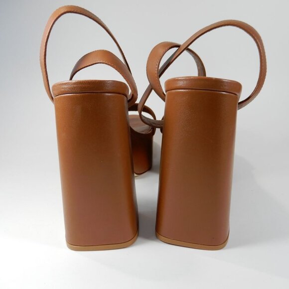 Larroude Dolly Block Heel Platform SANDALS Size 10 Brown Leather NEW $315 - Picture 9 of 16